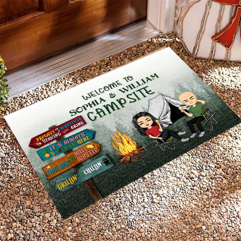 Time Here Is Well Wasted Camping - Gift For Camping Lovers - Personalized Doormat - d-f12