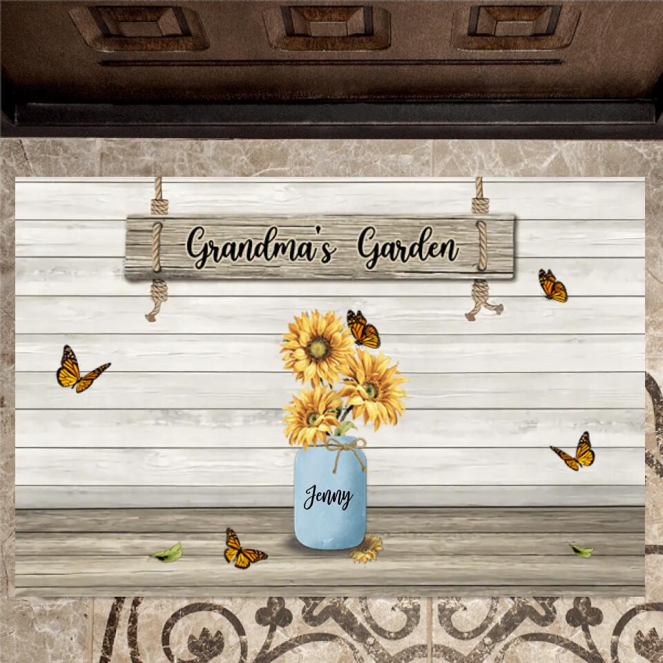 Joyousandfolksy Grandma's Garden Sunflower Vase Personalized Doormat