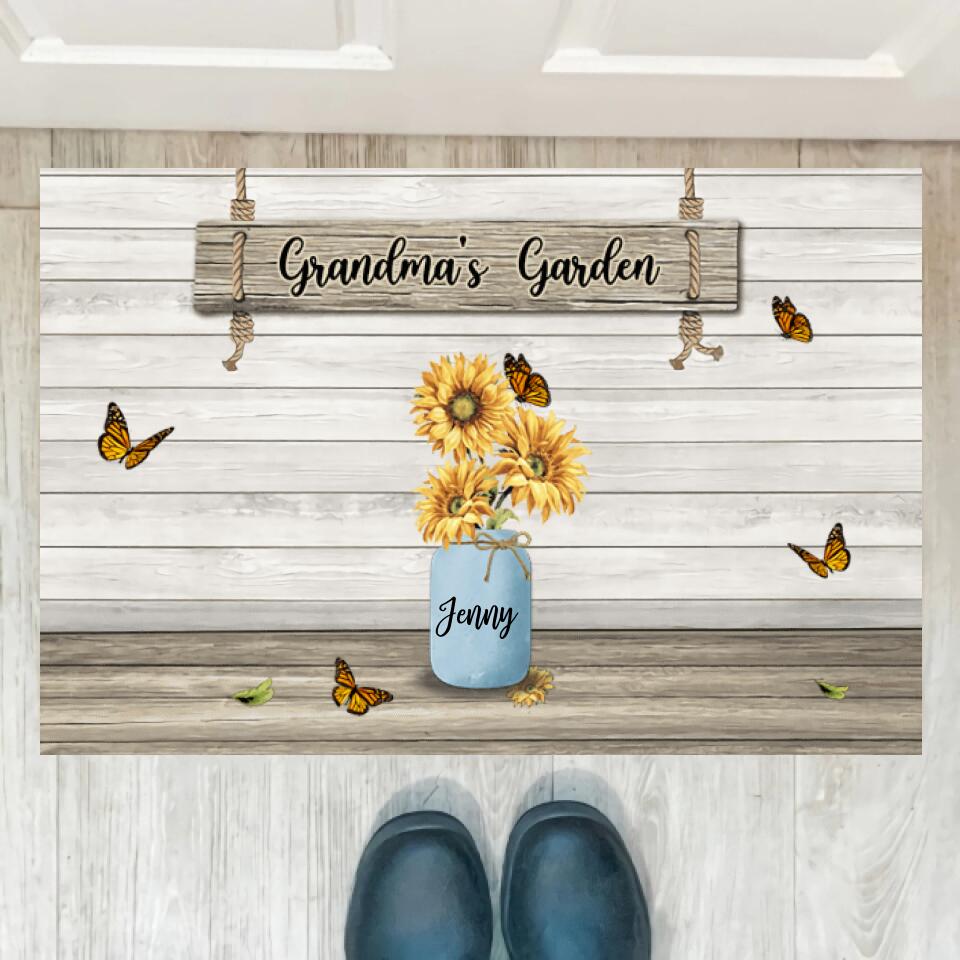 Joyousandfolksy Grandma's Garden Sunflower Vase Personalized Doormat