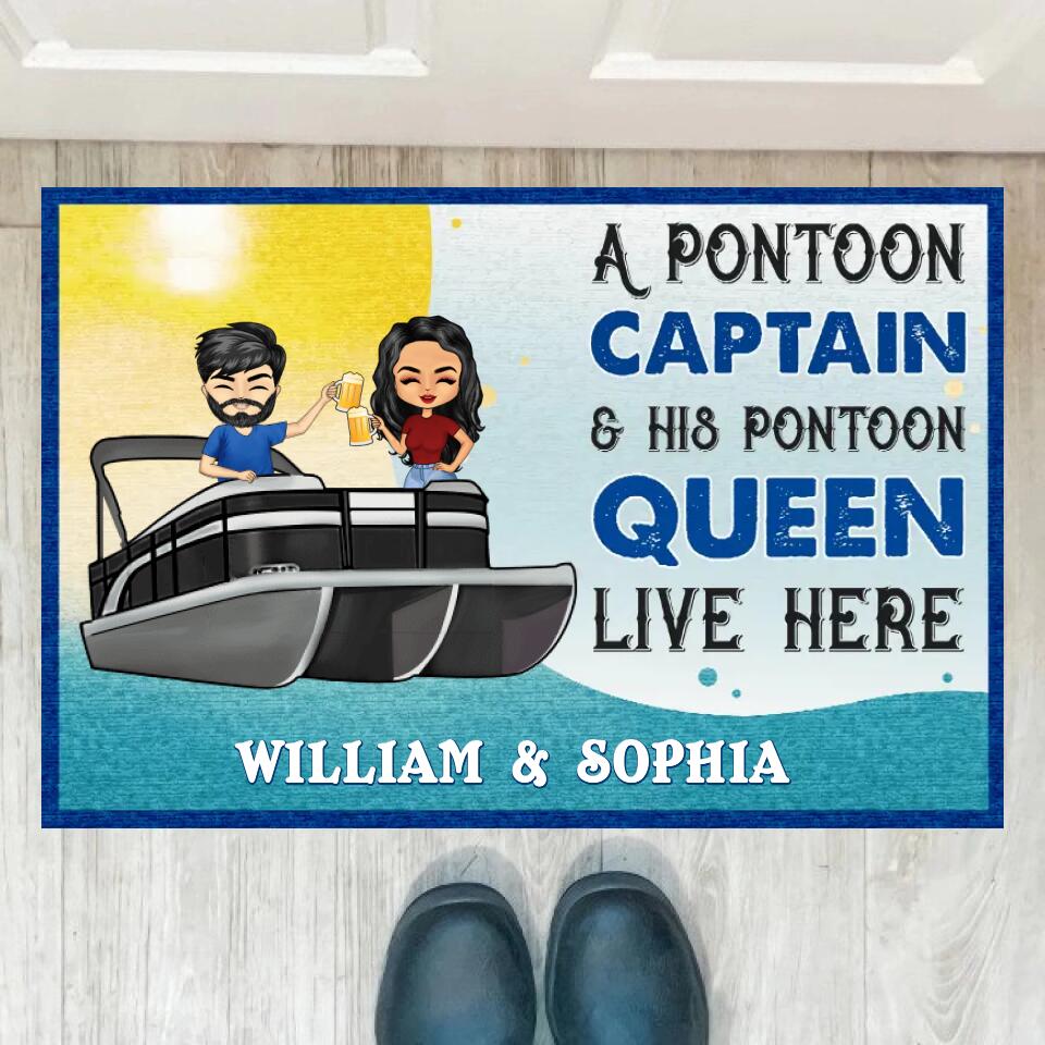 Pontoon Captain And Pontoon Queen Live Here - Personalized Custom Doormat F5