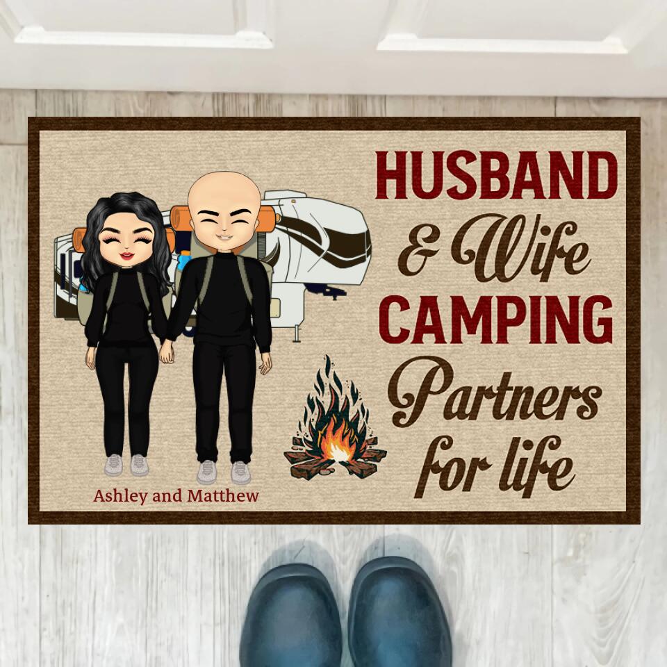 Camping Chibi Couple Partners For Life - Couple Gift - Personalized Custom Doormat d-f16