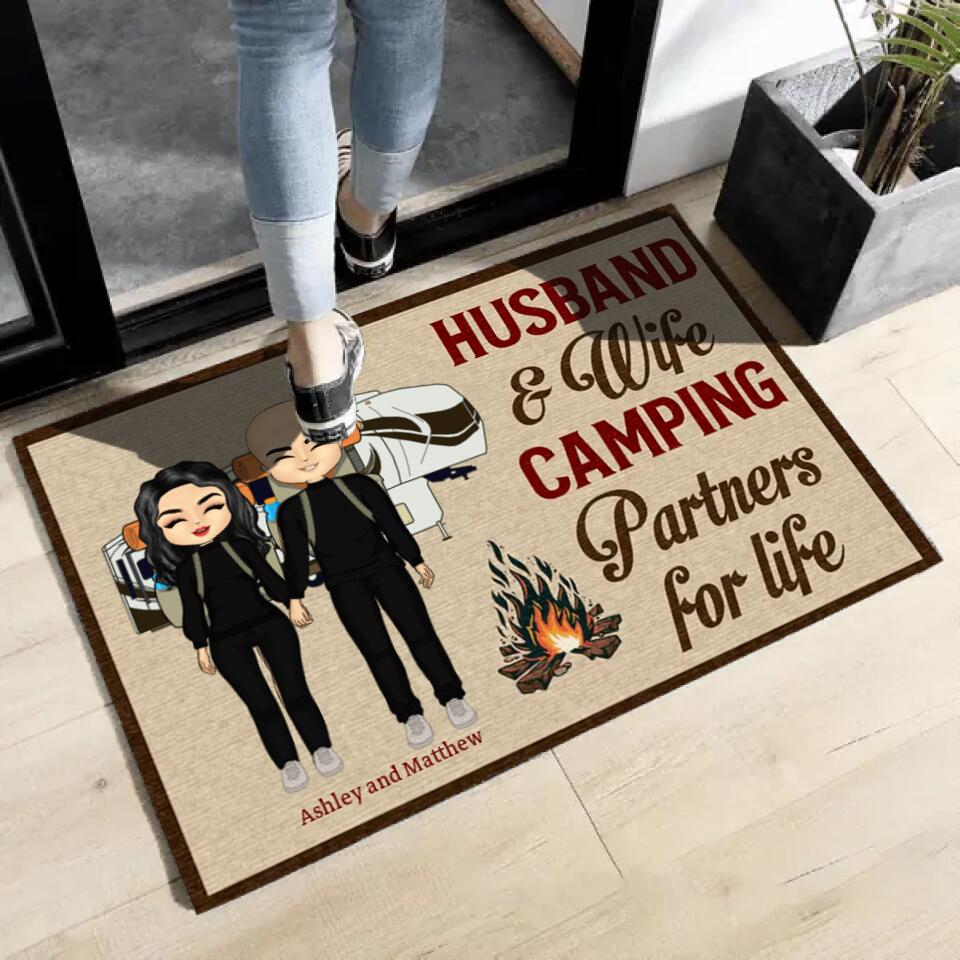 Camping Chibi Couple Partners For Life - Couple Gift - Personalized Custom Doormat d-f16