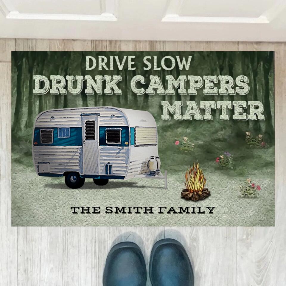 Personalized Camping Forest Drunk Camper Matter Custom RV Customized Doormat DF27