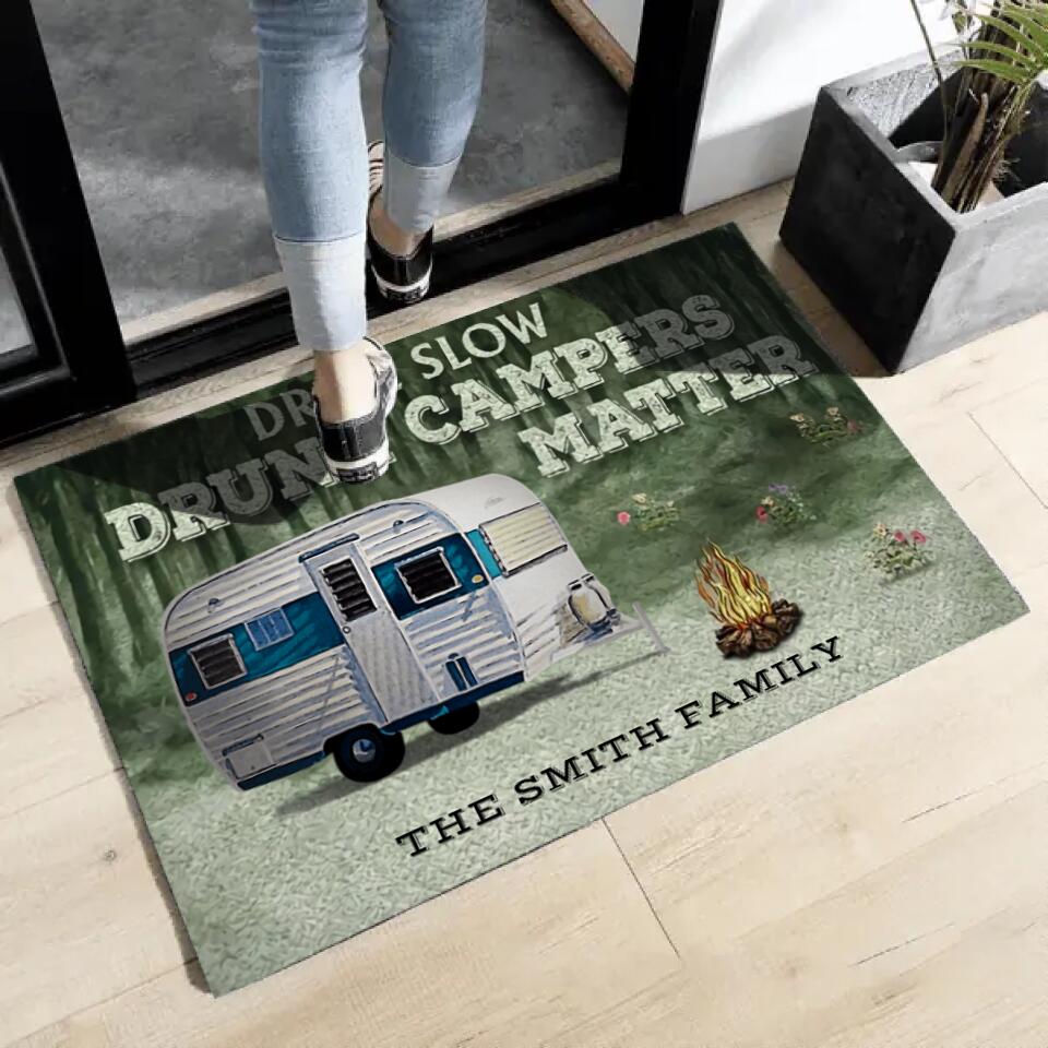 Personalized Camping Forest Drunk Camper Matter Custom RV Customized Doormat DF27