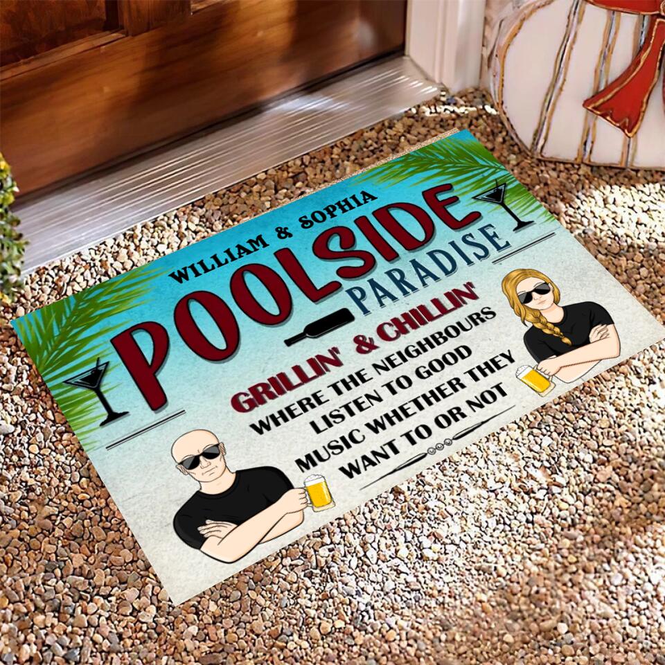 Poolside Paradise Listen To Good Music - Personalized Custom Doormat F18