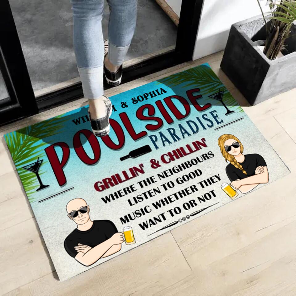 Poolside Paradise Listen To Good Music - Personalized Custom Doormat F18