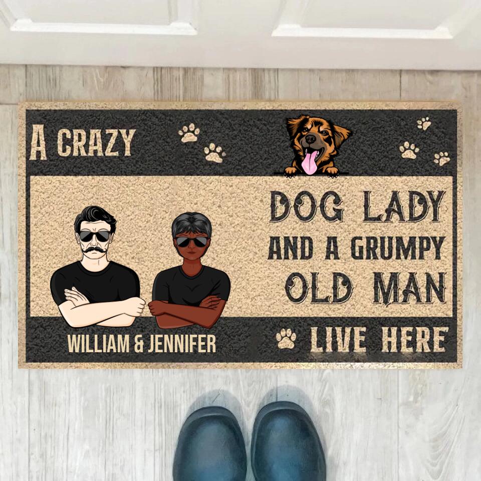 Joyousandfolksy Dog Lovers Crazy Dog Lady And Grumpy Old Man Live Here - Personalized Custom Doormat