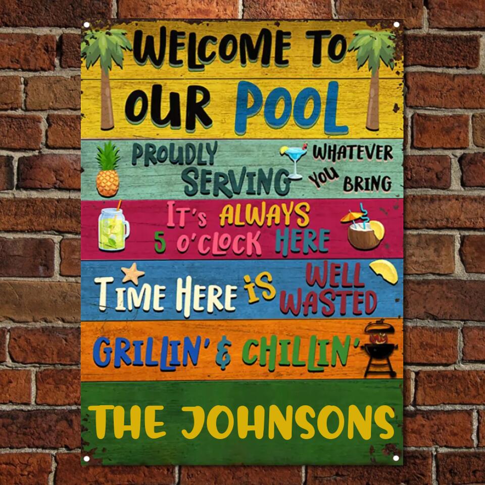 Personalized Swimming Welcome To Our Pool Customized Classic Metal Signs F15