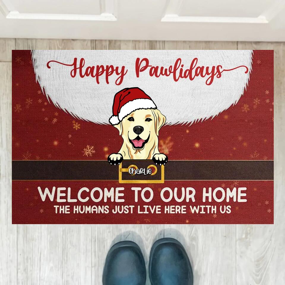Happy Pawlidays Welcome To Our Home - Dog & Cat Personalized Custom Decorative Doormat - Christmas Gift For Pet Owners, Pet Lovers D25