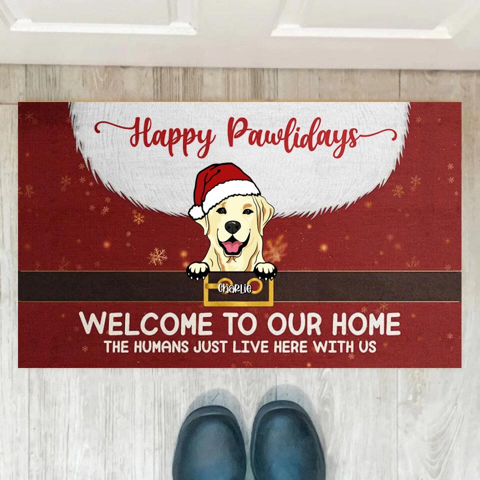 Happy Pawlidays Welcome To Our Home - Dog & Cat Personalized Custom Decorative Doormat - Christmas Gift For Pet Owners, Pet Lovers D25