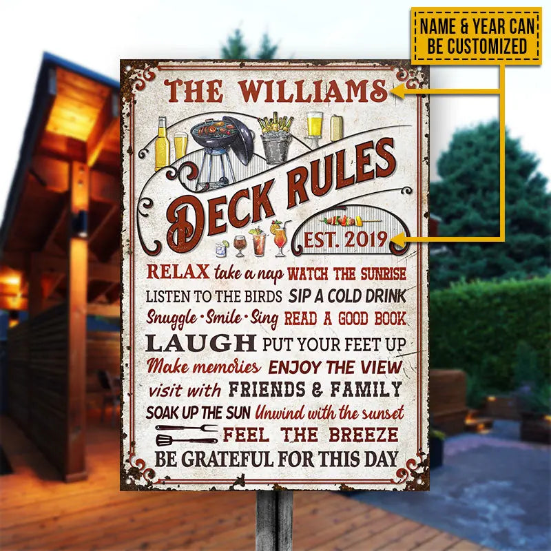 Personalized Patio Rules Take A Nap Custom Classic Metal Signs F100