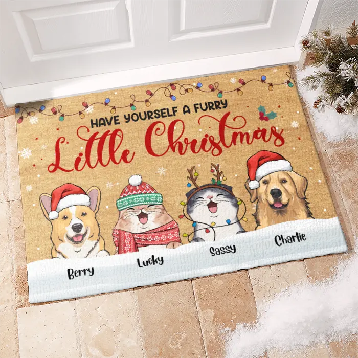 A Furry Little Christmas - Dog & Cat Personalized Custom Decorative Doormat - Christmas Gift For Pet Owners, Pet Lovers D19
