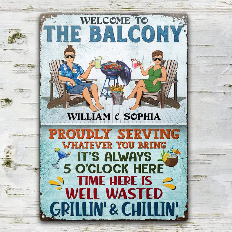 The Pool Bar Proudly Serving Whatever You Bring Grilling Couple - Backyard Sign - Personalized Custom Classic Metal Signs F89