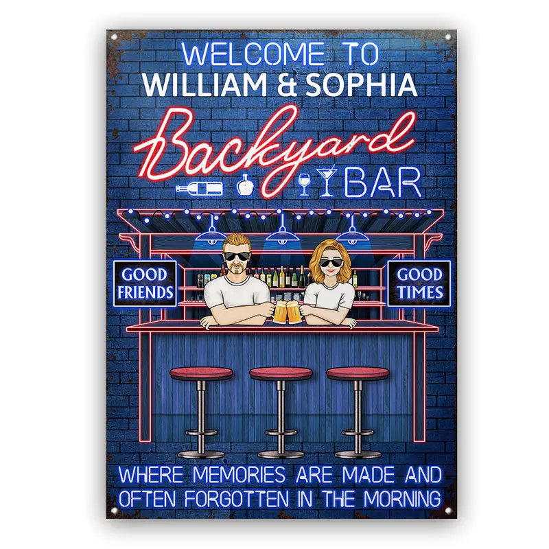 Backyard Bar Color Where Memories Are Made - Gift For Couples - Personalized Custom Classic Metal Signs F98