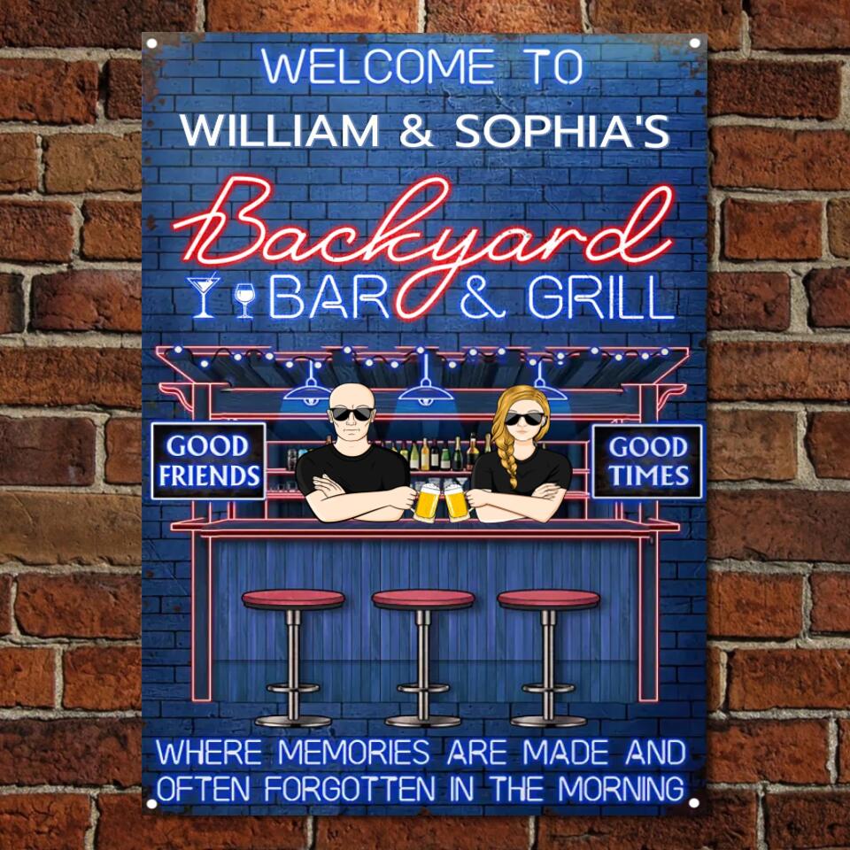 Backyard Bar Color Where Memories Are Made - Gift For Couples - Personalized Custom Classic Metal Signs F98