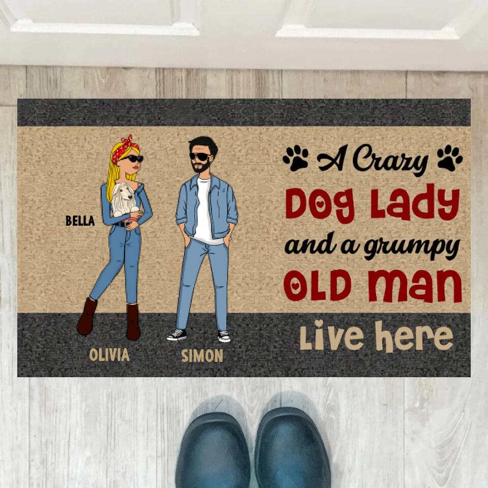 Joyousandfolksy Grumpy Old Man Crazy Dog Lady Personalized Doormat