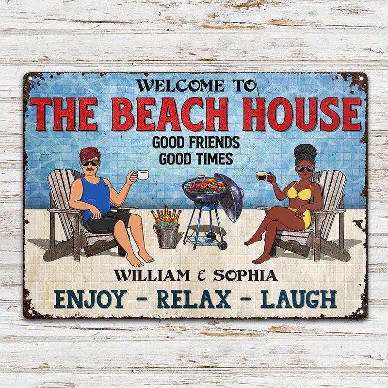 Grilling Listen To Good Music Couple - Funny Pool Sign - Personalized Custom Classic Metal Signs F92