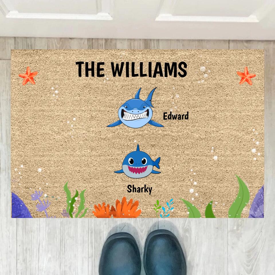 Joyousandfolksy Shark Family Personalized Doormat