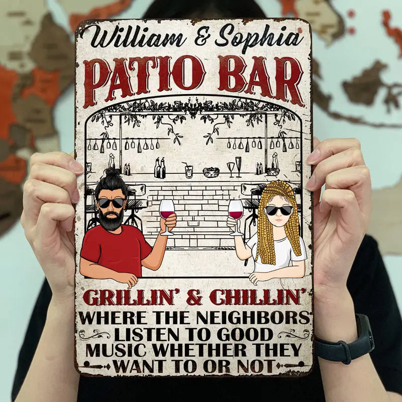 Patio Bar Listen To Good Music - Gift For Couples - Personalized Custom Classic Metal Signs F90