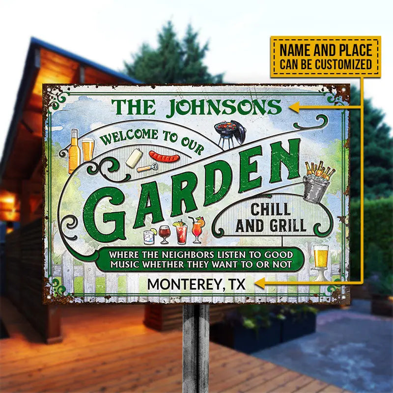 Personalized Garden Grilling Where Neighbors Custom Classic Metal Signs F105