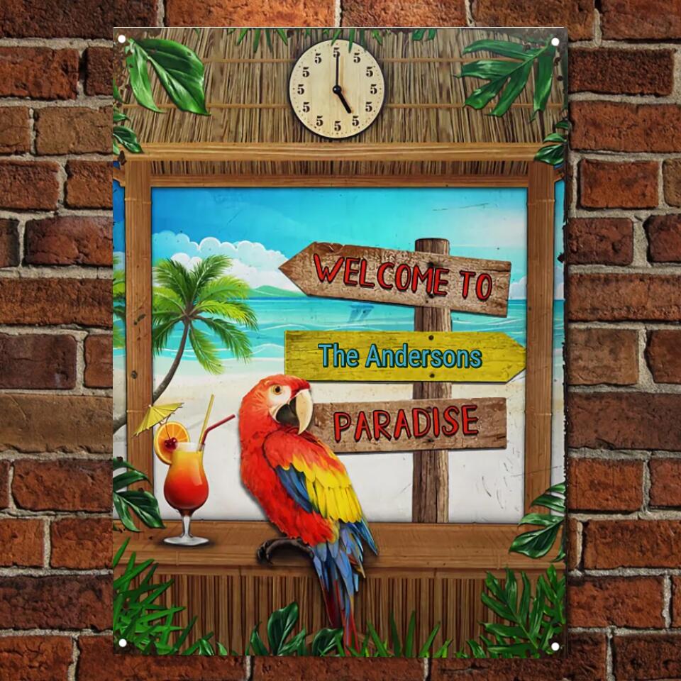 Beach Parrot Paradise Custom Classic Metal Signs, Beach Gift, Beach Decorations F118