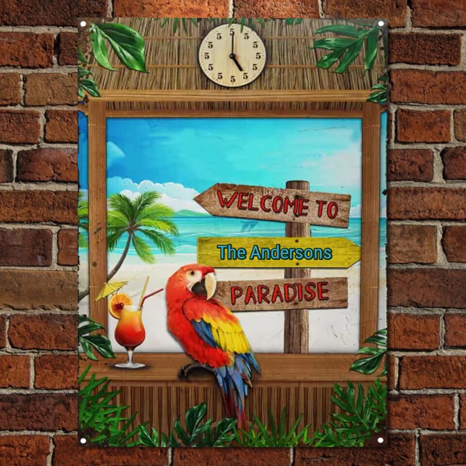 Beach Parrot Paradise Custom Classic Metal Signs, Beach Gift, Beach Decorations F118