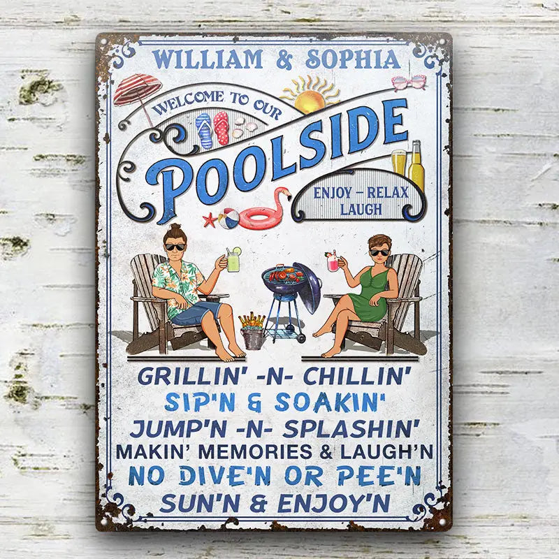 Family Couple Swimming Pool Welcome To Our Paradise - Pool Sign - Personalized Custom Classic Metal Signs F111