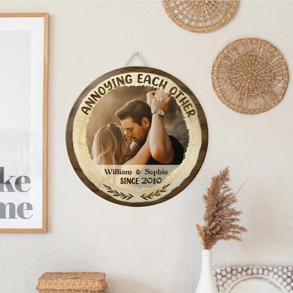 Custom Photo Two People Swiped Right - Anniversary Gift For Wedding Married Couples - Personalized Custom Wood Circle Sign WS-F8
