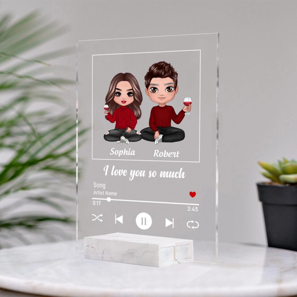 Doll Couple Sitting Favorite Love Song Personalized Rectangle Acrylic Plaque LED Lamp Night Light PL-F16