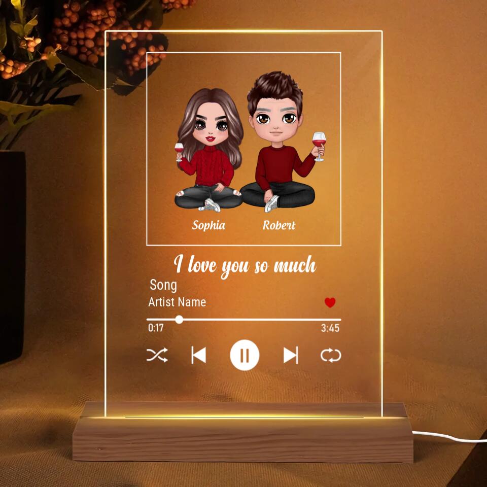 Doll Couple Sitting Favorite Love Song Personalized Rectangle Acrylic Plaque LED Lamp Night Light PL-F16