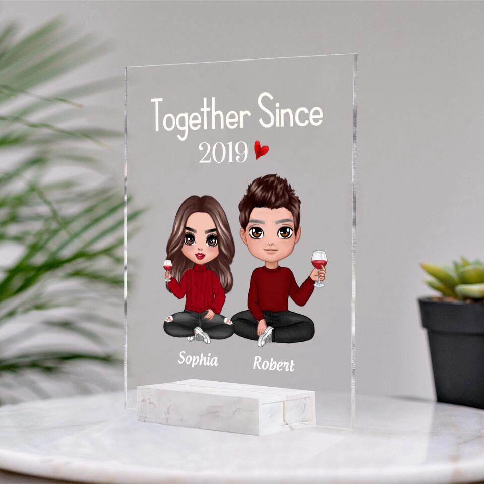 Doll Couple Sitting Gift For Him Gift For Her Personalized Rectangle Acrylic Plaque LED Lamp Night Light PL-F30