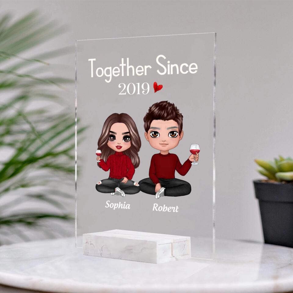 Doll Couple Sitting Gift For Him Gift For Her Personalized Rectangle Acrylic Plaque LED Lamp Night Light PL-F30
