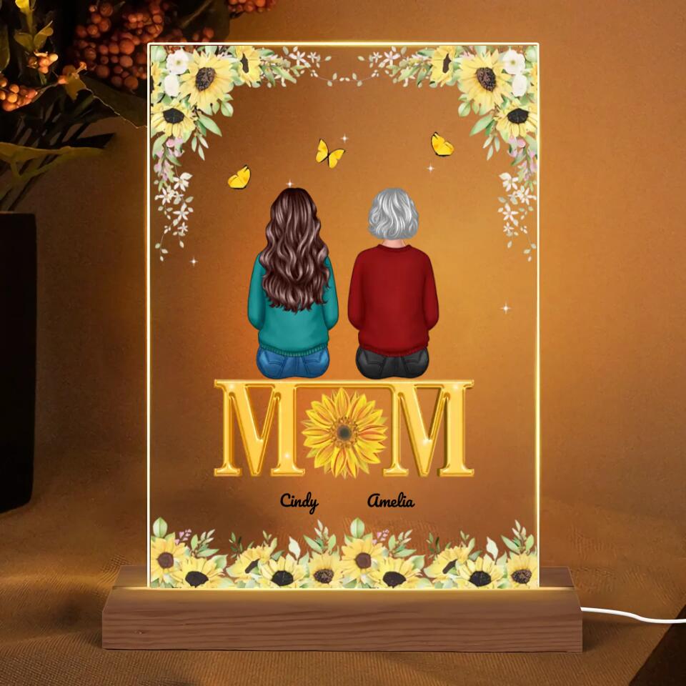 Mom Sons Daughters Back View Sitting On Text Sunflower Personalized Acrylic Plaque PLF20
