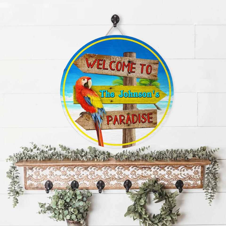 Personalized Beach Welcome To Paradise Customized Wood Circle Sign WS-F30