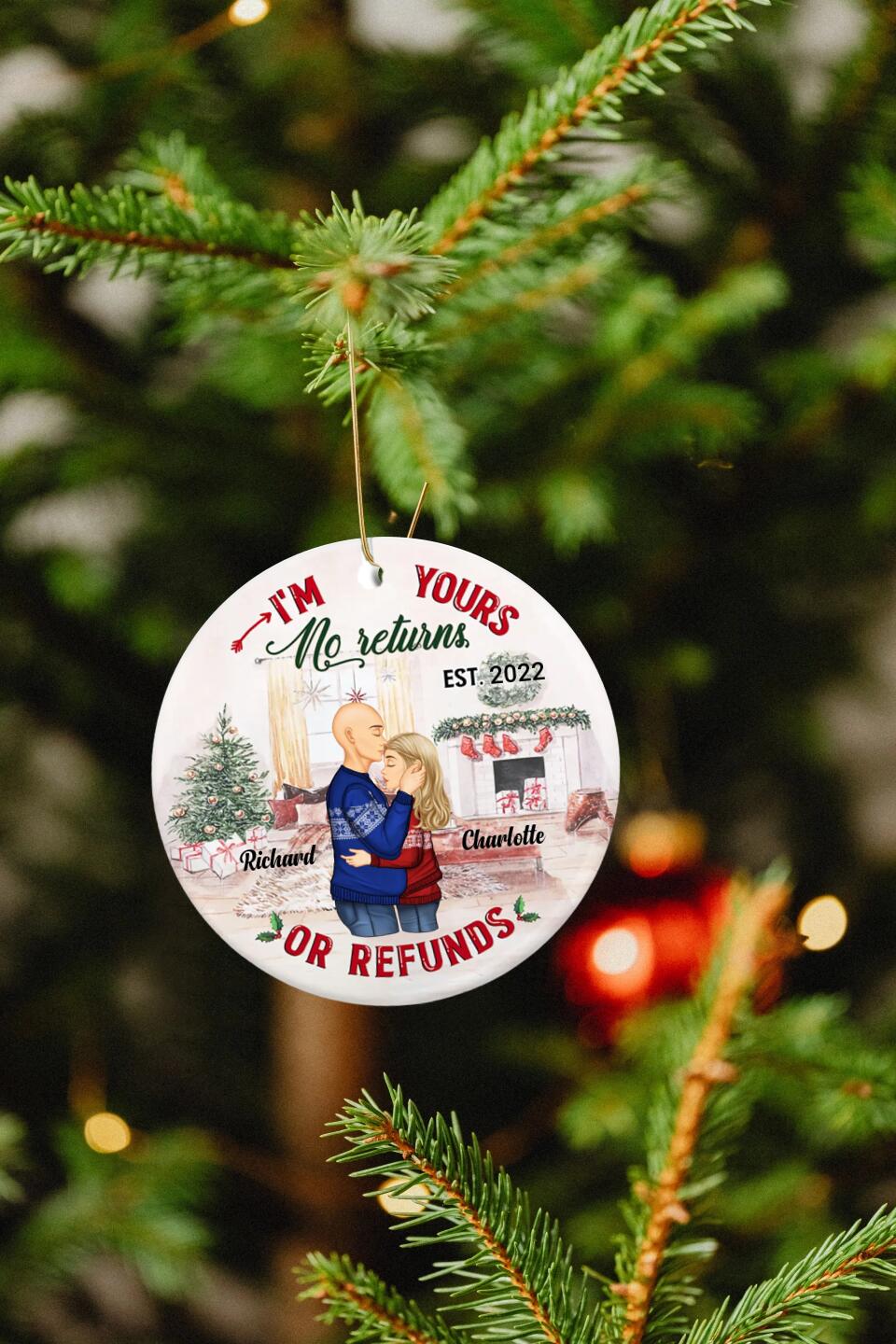No Returns Or Refunds - Christmas Gift For Couples - Personalized Custom Circle Ceramic Ornament O-F22