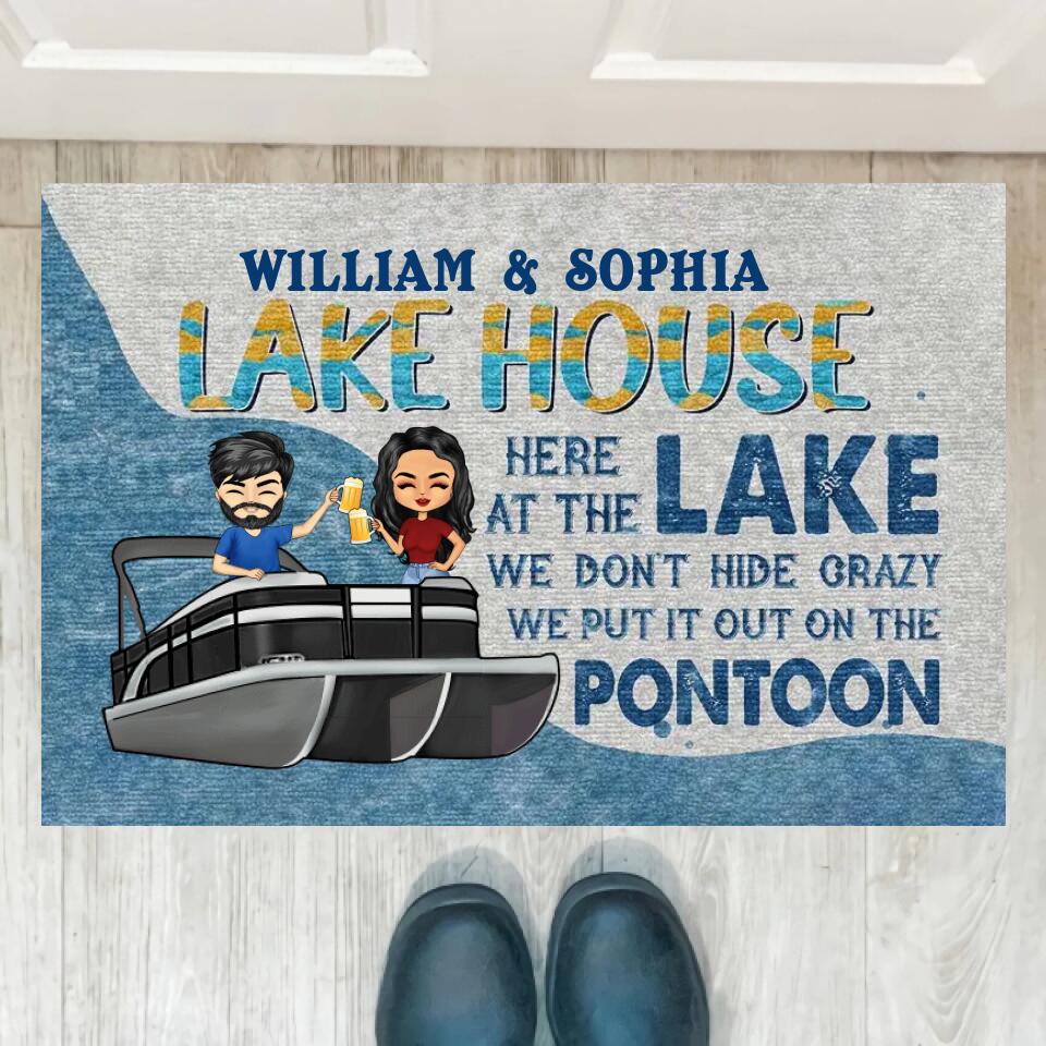 Here At The Lake We Don't Hide - Gift For Pontoon Owners - Personalized Custom Doormat F30