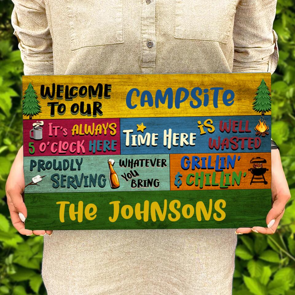 Camping Proudly Serving, Personalised Rectangle Wood  Sign WS-F39