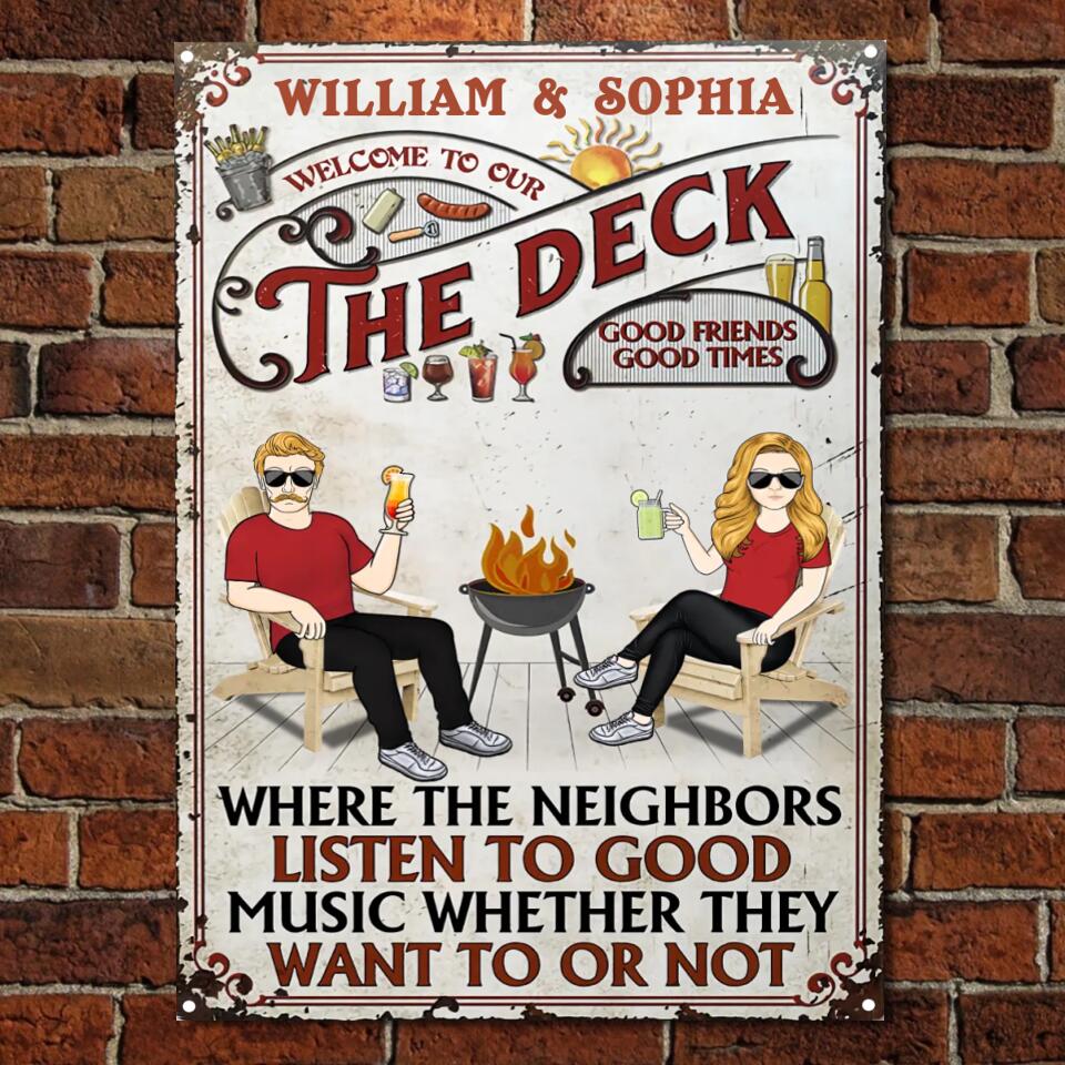 Family Couple Listen To The Good Music Deck - Personalized Custom Classic Metal Signs F132