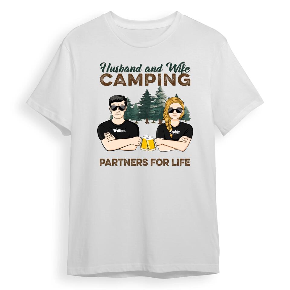 Husband And Wife Camping Partners For Life - Camping Couple Gift - Personalized Custom T-Shirt, Hoodie, Swearshirt T-F17