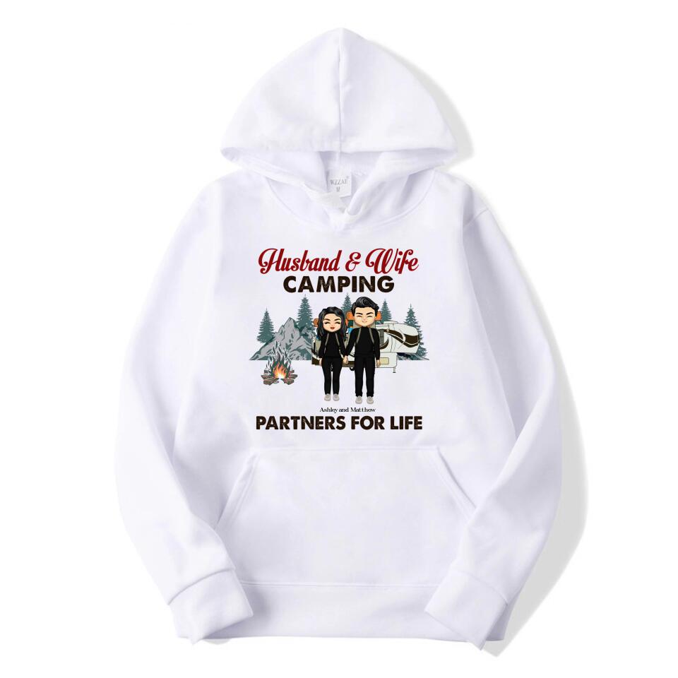 Chibi Couple Camping Partners For Life - Couple Gift - Personalized Custom T-Shirt, Hoodie, Sweatshirt T-F19