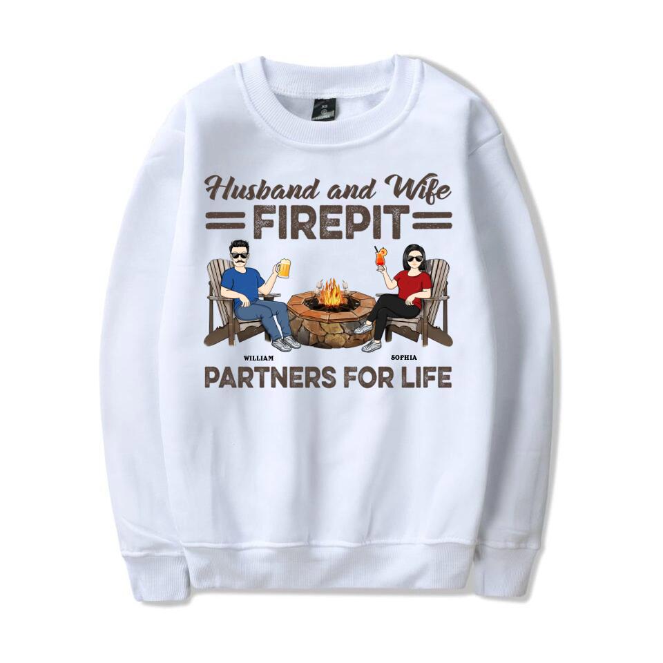 Firepit Partners For Life Husband Wife Camping Couple - Personalized Custom T-shirt, Hoodie, Sweatshirt T-F18