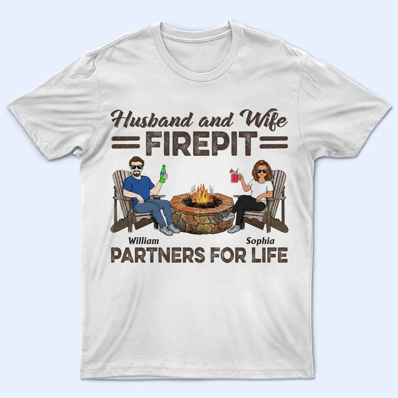 Firepit Partners For Life Husband Wife Camping Couple - Personalized Custom T-shirt, Hoodie, Sweatshirt T-F18