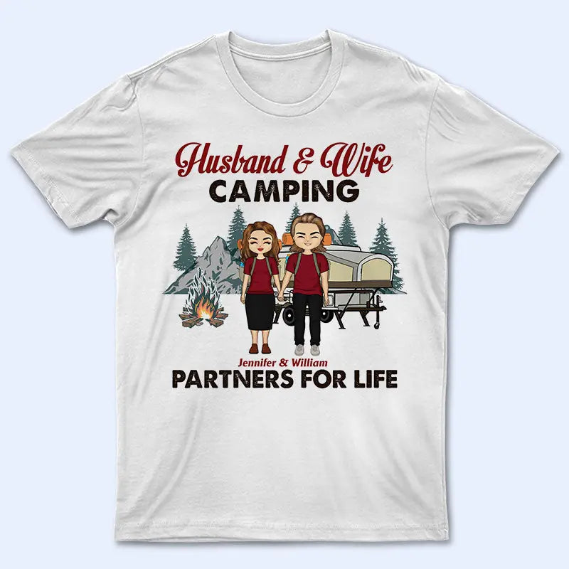 Chibi Couple Camping Partners For Life - Couple Gift - Personalized Custom T-Shirt, Hoodie, Sweatshirt T-F19