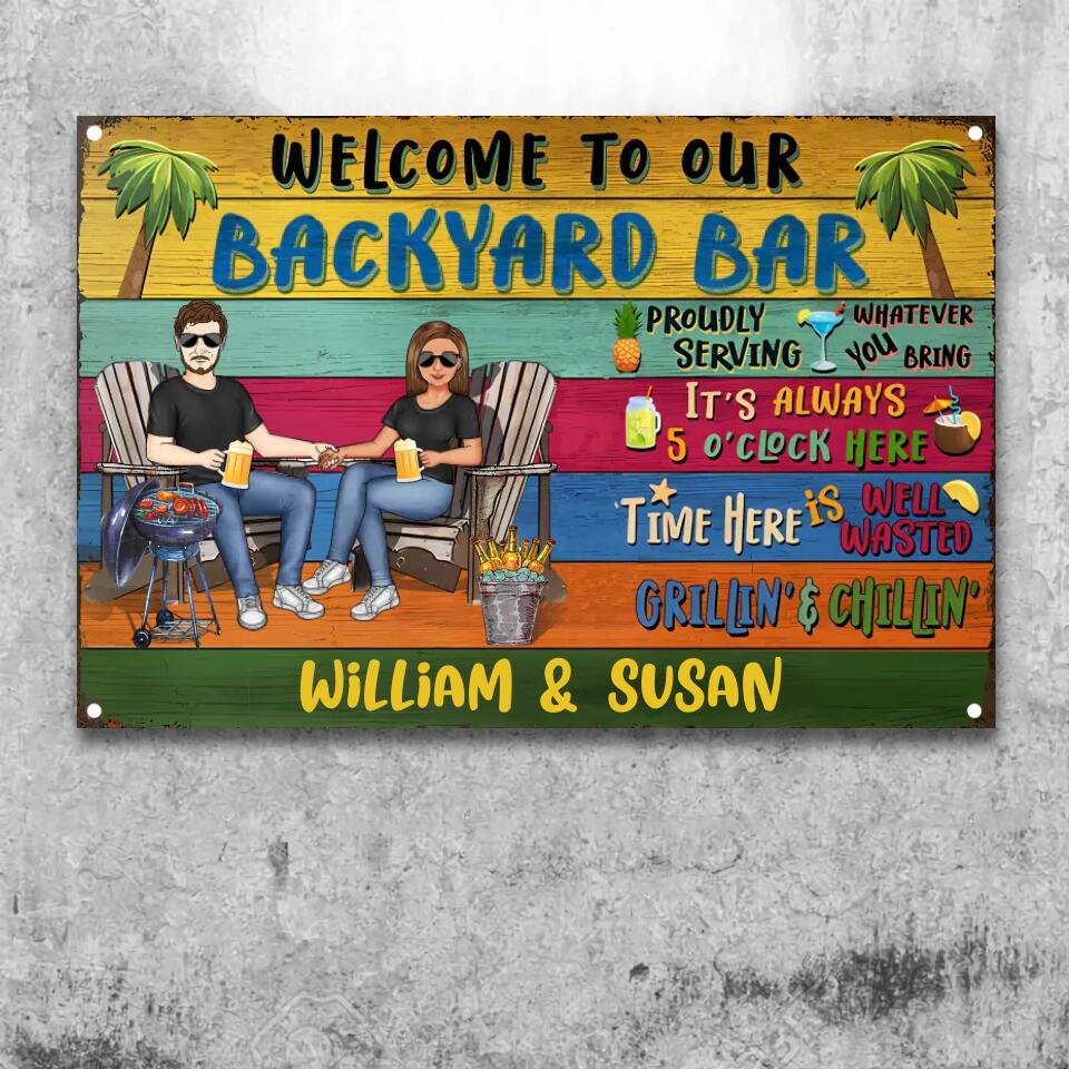Grilling Couple Welcome To Our Patio Proudly Serving Whatever You Bring - Gift For Couples - Personalized Custom Classic Metal Signs ms-f129