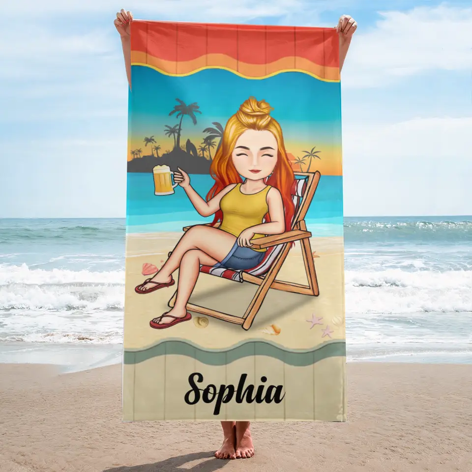 Traveling Beach Poolside Swimming Picnic Vacation Cartoon - Birthday, Funny Gift For Her, Him, Besties, Family - Personalised Custom Beach Towel BT-F4