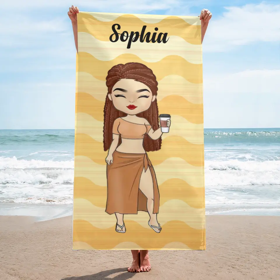 Tropical Chibi Summer Vacation - Personalised Beach Towel - Gift For Bestie BT-F19