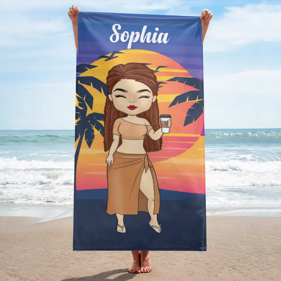 Tropical Summer Sunset - Personalised Beach Towel - Gift For Bestie BT-F7