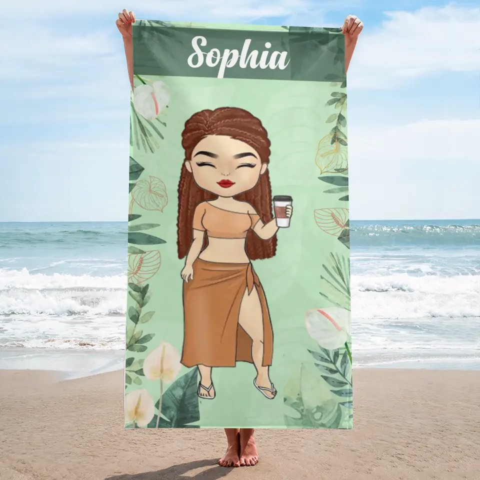 Chibi Summer Vibe Vacation - Personalised Beach Towel - Gift For Bestie BT-F20