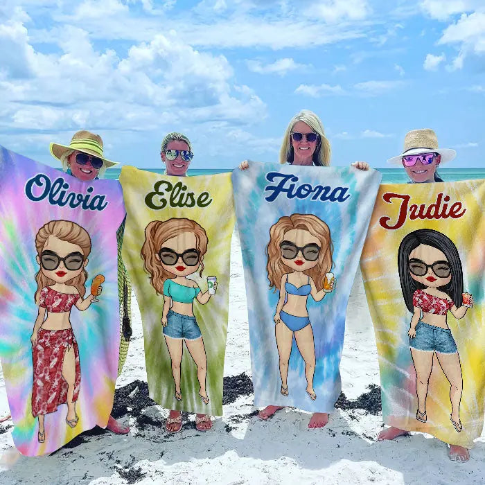 Colorful Tie Dye Style For This Vacation - Bestie Personalised Custom Beach Towel - Gift For Best Friends, BFF, Sisters BT-F25