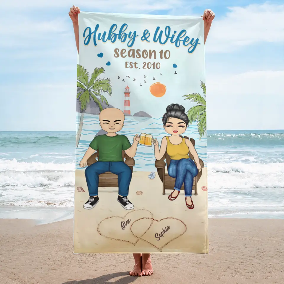 Hubby Wifey Season - Gift For Couple, Summer Vibe - Personalised Custom Beach Towel BT-F11
